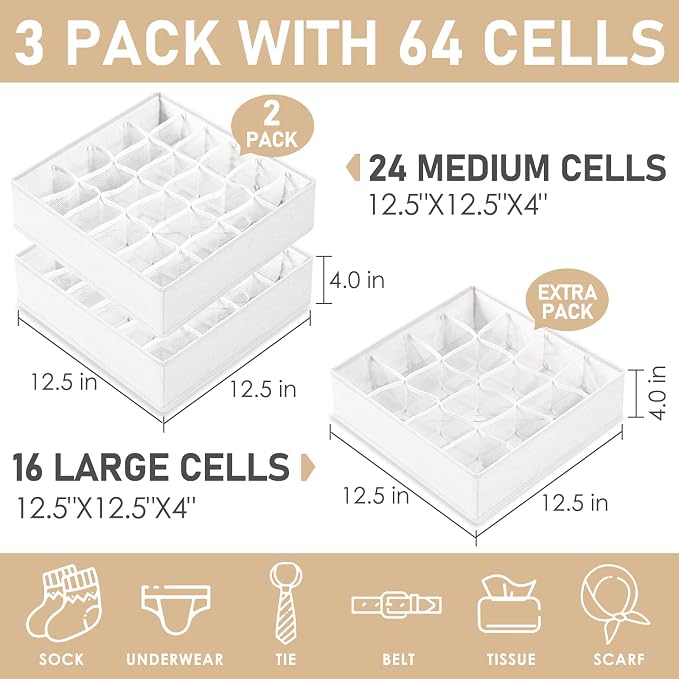 11 Pack Underwear Drawer Organizers, Foldable Fabric Closet Cabinet Organization and Tear-Resistant Storage Boxes for Sock, Toys, Underwear, Bra, Clothes, Ties - Image 2