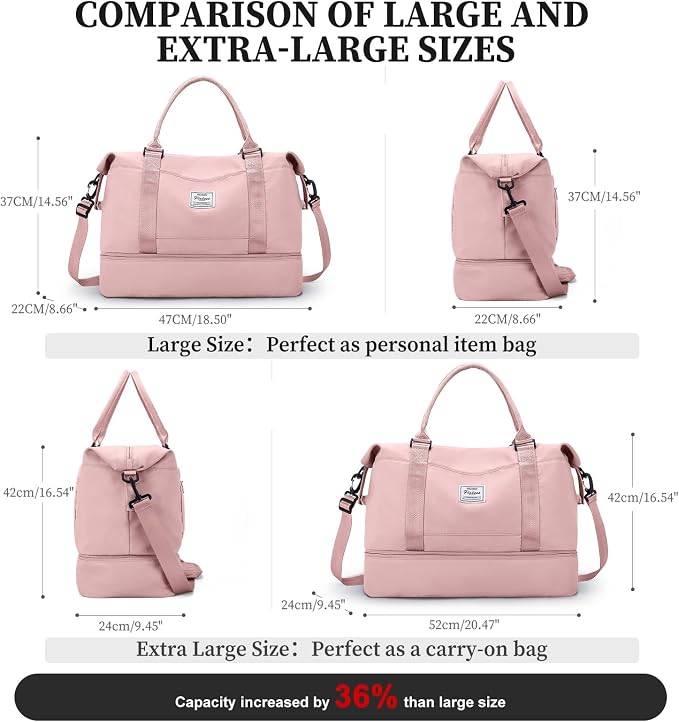Weekender Bags for Women,Personal Item Travel Bag with Shoes Compartment | Overnight Travel Duffel Bag with Grid Toiletry Bag,Carry-On Bag,Extra Large - Image 4