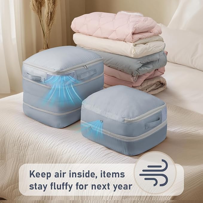 DIMJ Compression Storage Bags 6 Pack - Blanket Storage Bags with Window Zipper, Ultra Space Saving Self Compression Organizer for Puffer Jacket, Bedding, Lightweight Comforter Duvet, Sweater, Sheet - Image 3