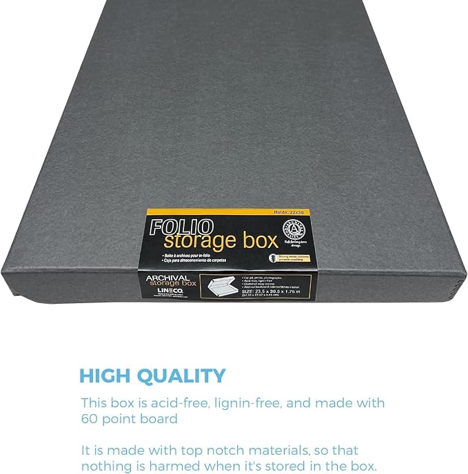 Lineco Clamshell Archival Storage Box, 23.5x30.5x1.75 Inch, Gray, Pack of 2 | Acid-Free with Metal Edge Boxboard, Organize and Store Photos Documents Cards Negatives Magazine Prints Family Records DIY - Image 3