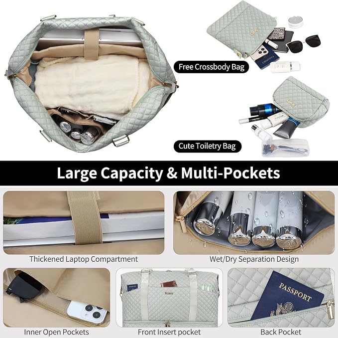 Weekender Bag, Large Travel Duffel Bag for Women, Carry on Overnight Bag with Shoe Compartment and Toiletry Bags - Image 3