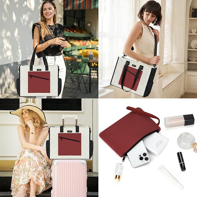 IBFUN Utility Tote Bag with 24 Pockets, Large Teacher Travel Tote for Women | Large Work Tote Bag 2pcs with Zipper for Travel Daily School Teacher Nurse, Large Lightweight Laptop Shoulder Bag Handbag - Image 6