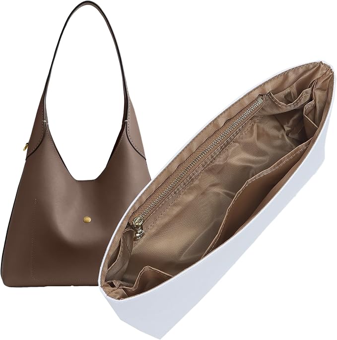 DoxoPurse Organizer Insert for Coach Brooklyn 28 | 8 Pockets with YKK Side Zipper | Waterproof Tyvek Bag Organizer for Coach Brooklyn Shoulder Bag/Tote Divider Shaper(28,White yellow-brown) by Doxo