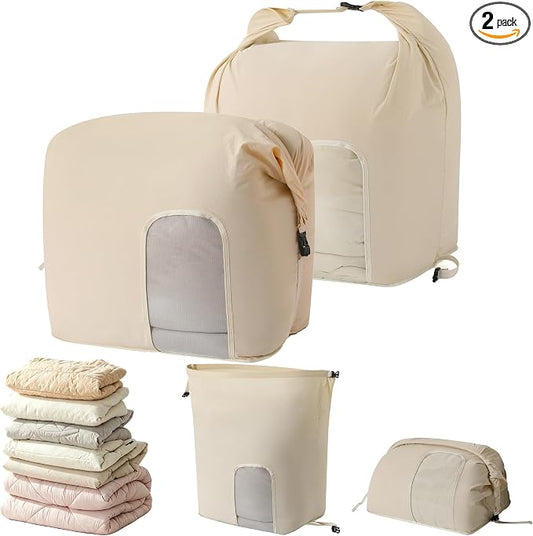 2-Pack Roll Top Comforter Storage Bag,Blanket Storage Bags | Taslon Fabric, Machine Washable, Moisture/Dust/Tear-Resistant. Self-Compression.Clear Window. for Home & Travel by Fivaran