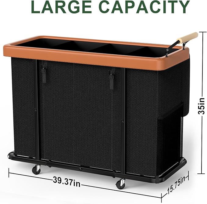 Laundry Hamper 4 Section with Lid, 300L Rolling Basket Hamper with Handle | Laundry Basket with Wheels,Organizer Storage Cart with Sturdy Metal Frame for Laundry Room Black - Image 6