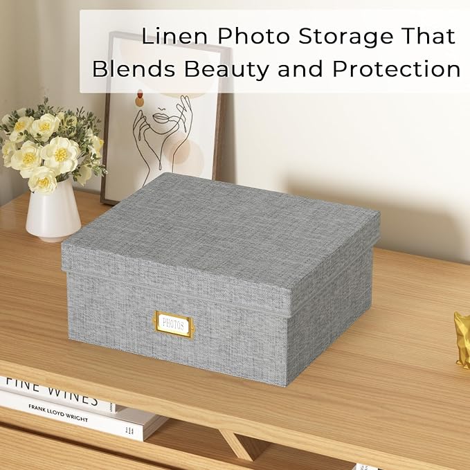 Decorative Photo Storage Box, Linen Photo Box Holds 1700 4x6 Pictures Grey | Photo Storage Containers with 8 Dividers, Memory Keepsake Organizer for Photos, Scrapbook Supplies, Cards, Stamps,Archive Box - Image 6