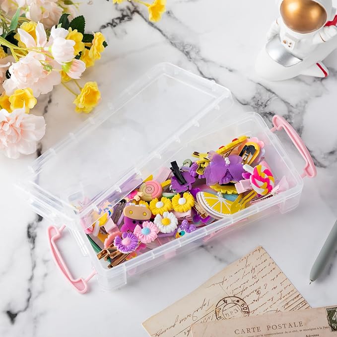 Gueevin 24 Pcs Large Capacity Plastic Pencil Box Clear Plastic Pencil Case Crayon Box with Snap Tight Lid Watercolor Pen Storage Brush Organizer Drawing Tools Container (Pink) - Image 4