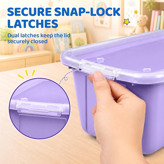 GAMENOTE 6 Quart Storage Bins with Lids, Plastic Latching Box for Classroom & Kids Toy Storage,Stackable Shoe Box Size Containers for STEM Morning Tubs, Crafts & Blocks (6, Macaron) - Image 3