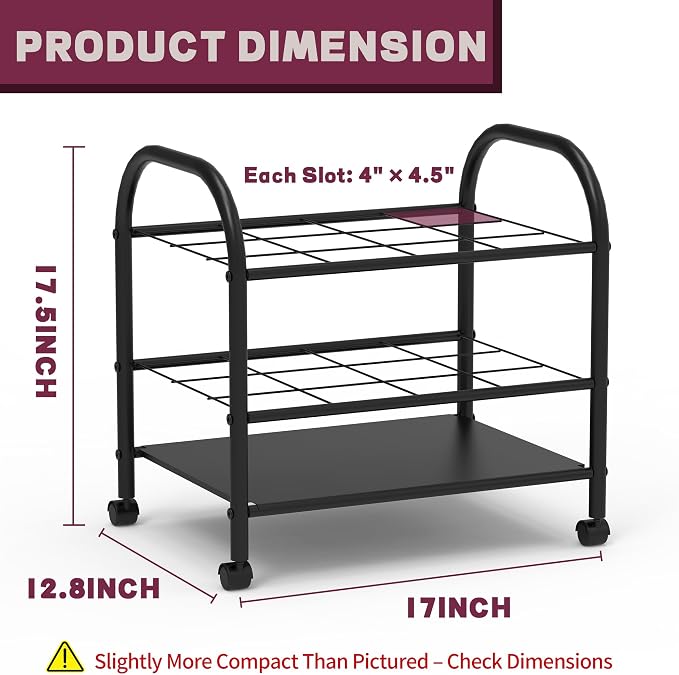 Blueprint Storage Holder with Wheels – 12-Slot Metal Roll File Rack with Silent Casters & Brakes for Blueprints, Wrapping Paper, Posters, Maps – Mobile File Cart for Office & Home (Black) - Image 2