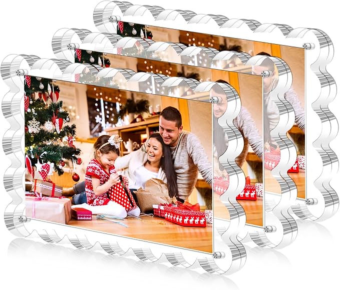 3 Pack Acrylic Picture Frame - 4x6 Magnetic Picture Frames | Double Sided Magnet Frames,10+10mm Thick Block, Clear Frameless Photo Scalloped Freestanding for Desktop Display by Unknown
