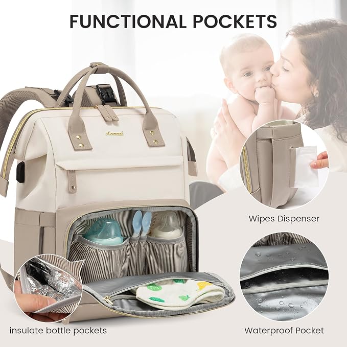 LOVEVOOK Diaper Bag Backpack, Baby Bag with Changing Station, Large Diaper Backpack for Moms Dads, Waterproof Leather Accents Baby Boy and Girl Bag for Travel Baby Essentials - Image 3