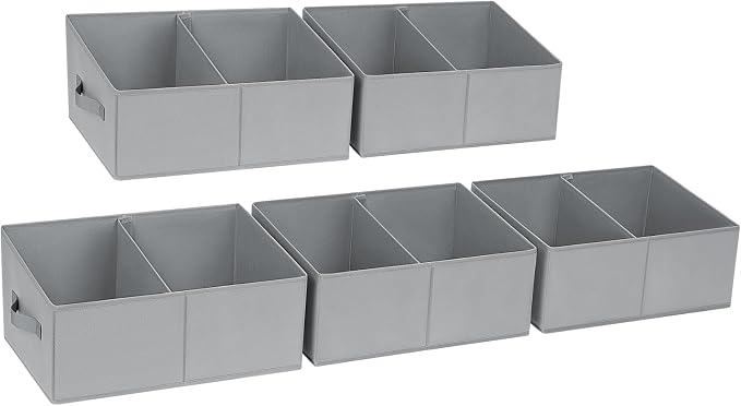 DIMJ Closet Storage Bins, 5 Pack Storage Baskets for Shelves, Foldable Closet Organizer with Handle, Linen Closet Organizers and Storage for Clothes, Toys, Towel, Books (Grey) by DiMJ