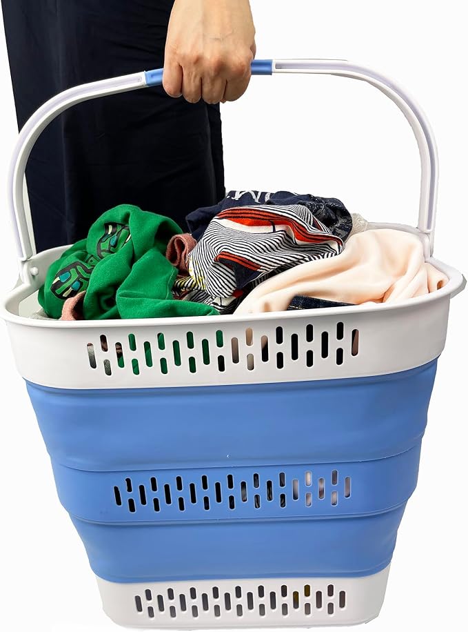 SAMMART 40L (10.5 Gallon) Collapsible Plastic Laundry Basket with Handles - Foldable Pop Up Storage Container/Organizer - Portable Laundry Hamper - Space Saving (2, Quartz Pink+Little Boy Blu) - Image 6