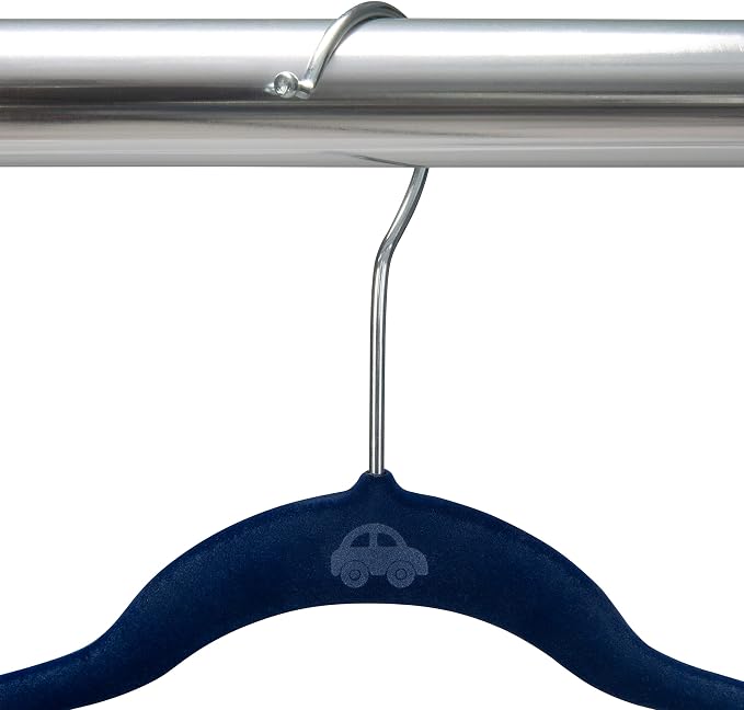 Simplify 100 Pack Kids Velvet Hangers | Slim | Non-Slip Design | Space Saving | Childrens Clothes | Shirts | Pants | Dresses | Baby Nursery | Closet Storage & Organization | Navy - Image 3