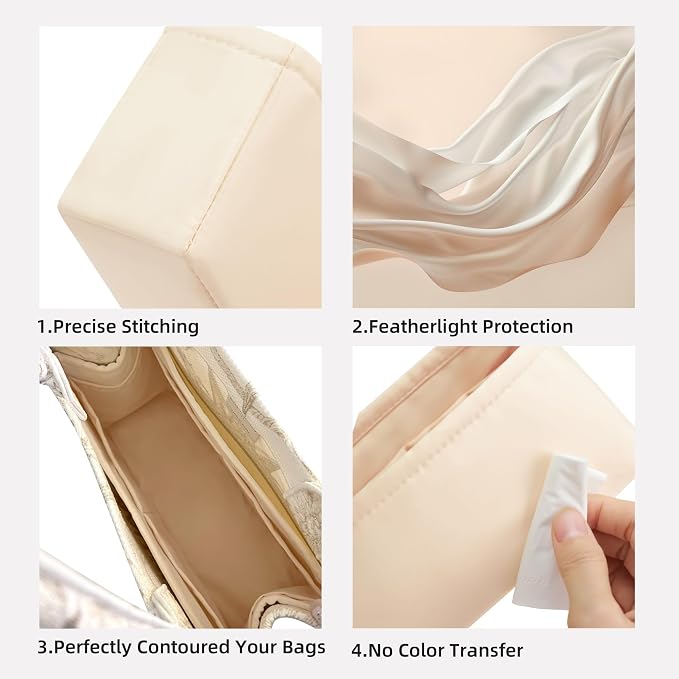DGAZ Silk Purse Organizer Insert for Dior Book Tote Bag(Craie,S) | Soft and Lightweight,Perfect Fit,Multi-pocket Storage,Bag Protector,Luxury Bag Care,Handmade,for Smooth Bag Organizer - Image 3