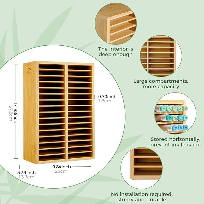 Ohuhu Bamboo Marker Organizer Hold 224 Markers for Honolulu Oahu Series | Markers Pens Pencils Stationary Organizer Holder Desktop Storage with 32 Compartments for Classroom Office Decor Home - Image 2
