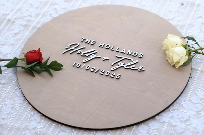 Personalized Round Guest Book Alternative Sign, Unique Guest Book Sign, Custom Alternative Guest Book, Wooden Guest Book, Wedding Ceremony Guestbook Sign (Design 6) - Image 8