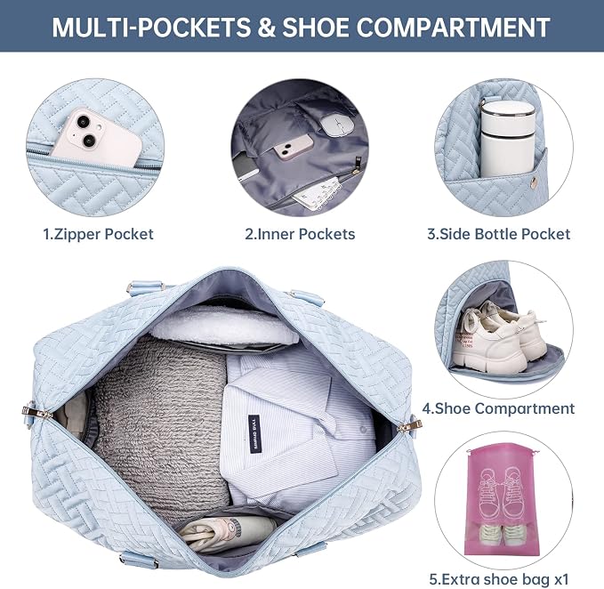 Duffle Bag for Travel, Weekender Bag with Shoe Compartment, Carry On Overnight Bag for Women with Toiletry Bag, Gym Bag with Wet Pocket, Hospital Bags for Labor and Delivery Beige - Image 3