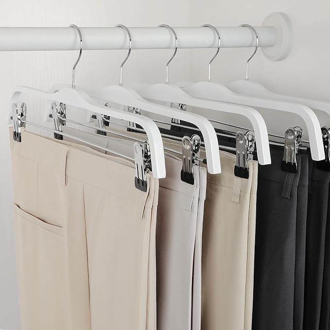 TOPIA HANGER Wooden Pants Hangers,Slim Natural Wood Skirt Hangers with Anti-Rust Hook and Adjustable Metal Clips, Perfect for Skirts, Pants, Slacks-20 Pack-CT17W20 - Image 2