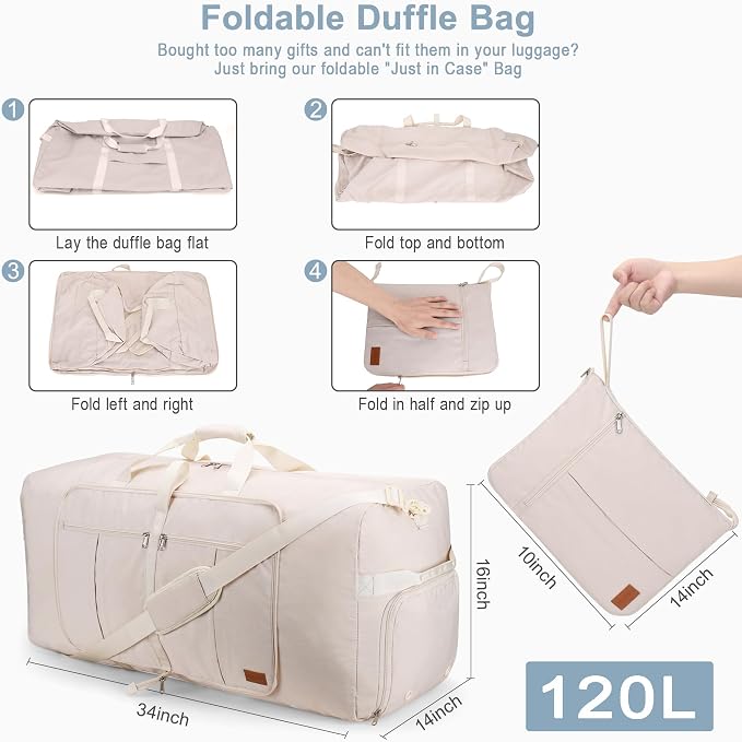120L EXTRA LARGE Foldable Waterproof Travel Duffle Bag for Men and Women | with Shoe Compartment, Duffel for Weekender Gym Sport, Tear Resistant, Polyester - Image 2