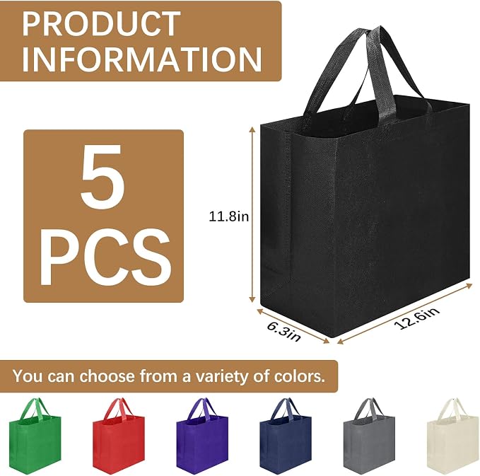 Reusable Grocery Bags 12.6 * 6.3 * 11.8 in - Non Woven Totes Bag with Reinforced Handles, Shopping Bags Bulk - Image 2