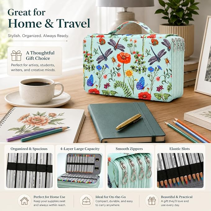 300 Slots Colored Pencil Case Organizer, 4 Layer Bag | Twill Oxford fabric,103 elastic loops,detachable handle,for travel,home storage,drawing tools,creative gifts - Image 4