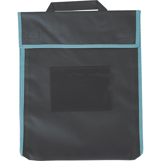 Really Good Stuff Store More Large Book Pouches, 4-Pack | Black with Blue Trim, Stitched-on Handle, Clear Name Tag Pocket, Durable Fabric, Water Resistant, Send Home Books & Homework by ReallyGoodStuff
