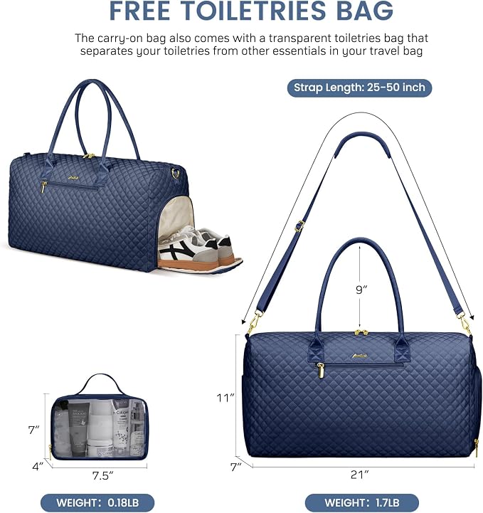 Women Weekender Travel Duffle Bag: Travel Duffel Overnight Bags with Shoe Compartment Large Carry on Tote with Toiletry Bag Weekend Traveling Yoga Gym Hospital Bag for Women with Wet Pocket Blue - Image 2