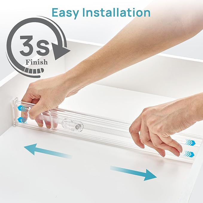 Vtopmart 2.36" Short Upgrade Drawer Dividers 12.8"-22.3" Expandable 4 Pack | Adjustable Kitchen Drawer Organizer, Clear Plastic Separator for Flatware, Utensils, Cutlery, Underwear Storage, Space Saving - Image 6
