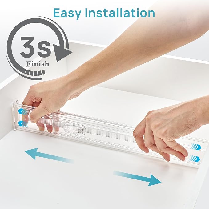 Vtopmart 2.36" Short Upgrade Drawer Dividers 12.8"-22.3" Expandable 4 Pack | Adjustable Kitchen Drawer Organizer, Clear Plastic Separator for Flatware, Utensils, Cutlery, Underwear Storage, Space Saving - Image 6