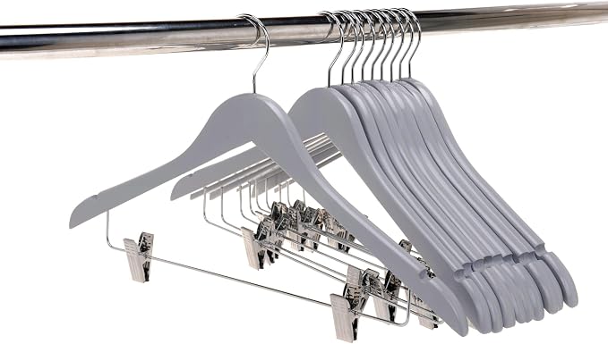 Quality Wooden Skirt Hangers with Clips 80-Pack Grey Pants Hangers with Adjustable Chrome Metal Clips, Swivel Hook, Coat, Jacket, Blouse Suit Hangers (Gray, 80) - Image 6
