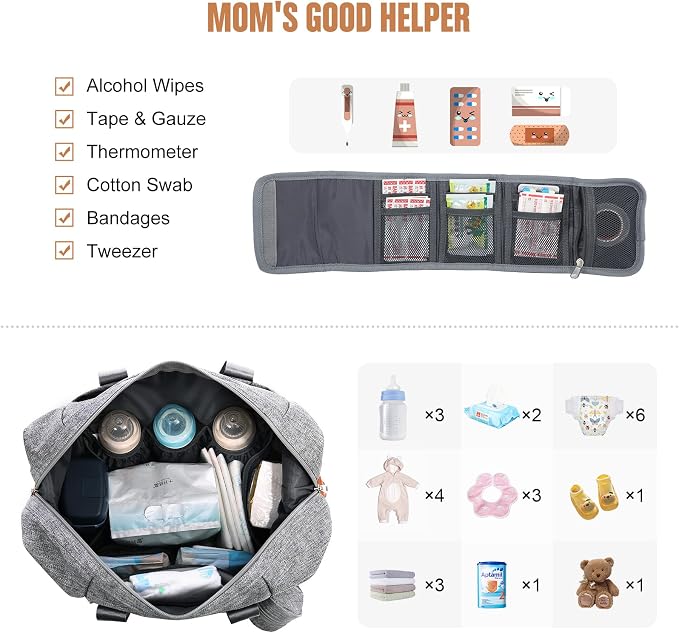 LOVEVOOK Diaper Bag Tote, Baby Diaper Bag Waterproof Travel Diaper Tote with Changing Pad - Image 4