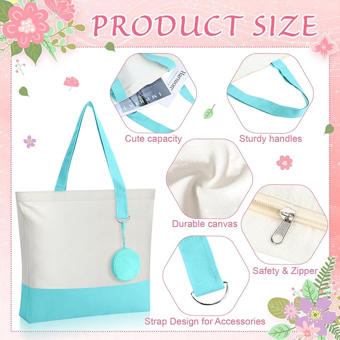 Sanwuta Canvas Tote Bags Bulk with Zipper and Plush Coin Purses 18.5" Reusable Cotton Shopping Bags with Handle for DIY Craft - Image 4
