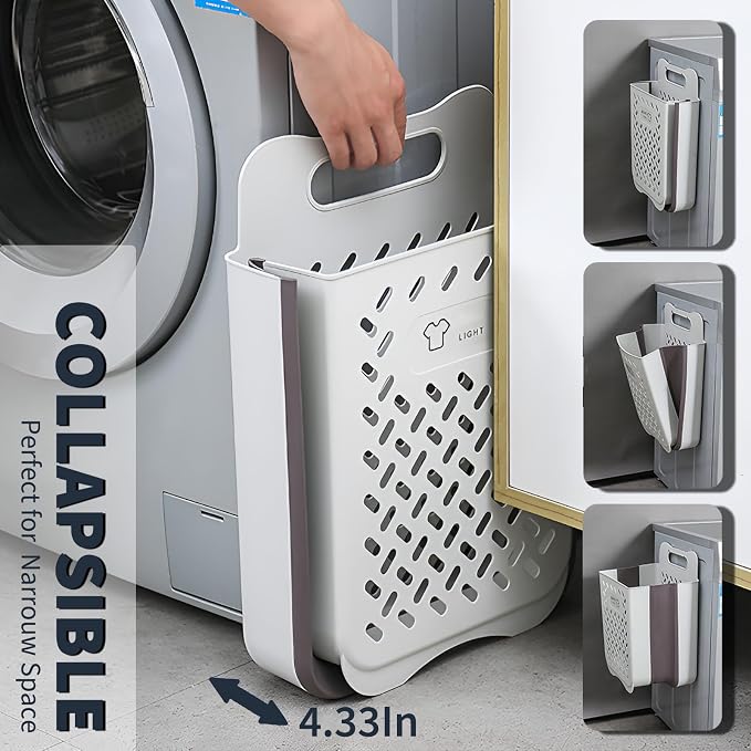 Plastic Foldable Laundry Basket with Handle, 35L Wall Mounted Laundry Hamper Freestanding Dirty Clothes Hamper, Collapsible Laundry Baskets Pop Up Hamper Storage Container for Snacks Dolls - Image 4
