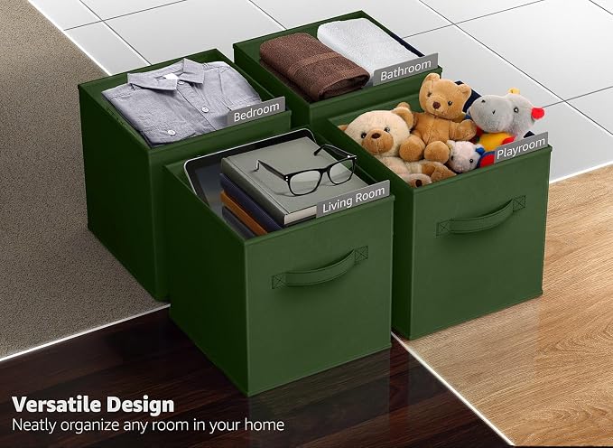 Sorbus Foldable Storage Cubes - 6 Fabric Baskets for Organizing Pantry, Shelf, Toy Box, Cubby, Closet Organizer - 11 Inch Collapsible Closet Organizers and Storage Bins (Dark Green 6 Pack) - Image 5