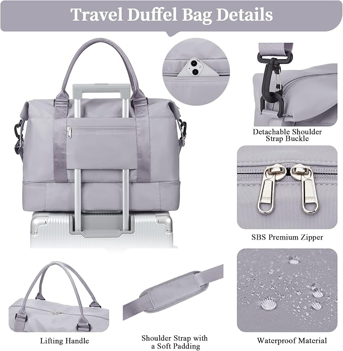 Weekender Bags for Women, Personal Item Travel Bag with Shoes Compartment | Overnight Travel Duffel Bag with Toiletry Bag, Airplane Friendly Carry-On Bag - Image 6