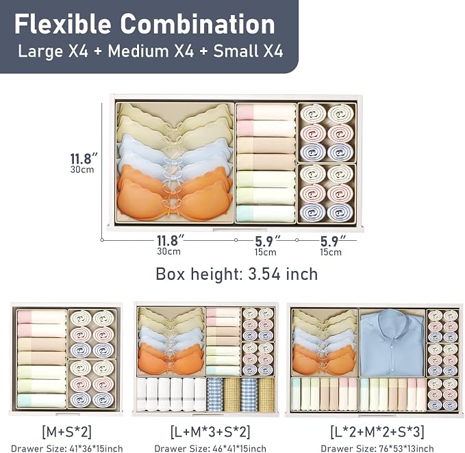DIMJ Drawer Organizer Clothes, 36 Pack Dresser Organizer, Foldable Closet Organizers and Storage, Fabric Dresser Bins, Drawer Dividers for Nursery, Baby Clothes, Underwears, Sock (Beige) - Image 2
