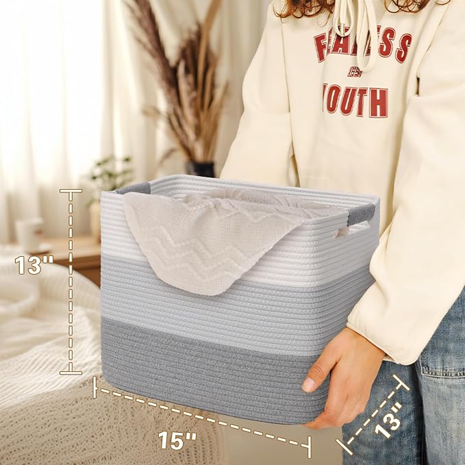 15×13 Inch Storage Cubes, 3 Pack Cube Storage Bins for Organizing, Cotton Rope Woven Baskets for Shelves, Bathroom, Kids Room, Closets, Baby Nursery - Image 5