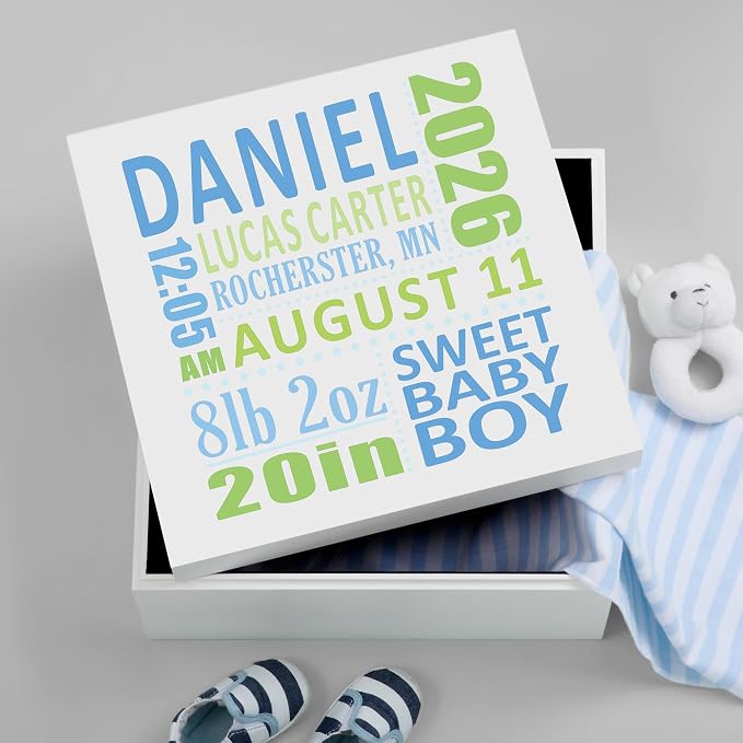 Let's Make Memories Personalized Keepsake Box for New Baby - Memento Storage - Memories Box - Nursery Decor - For Boys - 6" Hx12 Sq - Precious Memories - Blue - Image 2
