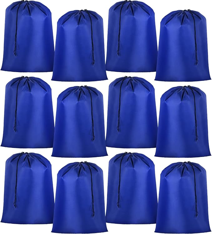 Woanger 12 Pack 28 x 45 Inch Extra Large Laundry Bags Bulk, Blue | Washable Polyester, Drawstring Closure, For Clothes and Bedding, Foldable for College Dorms, Hotels, Camping and Travel by Woanger