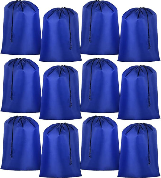Woanger 12 Pack 28 x 45 Inch Extra Large Laundry Bags Bulk, Blue | Washable Polyester, Drawstring Closure, For Clothes and Bedding, Foldable for College Dorms, Hotels, Camping and Travel by Woanger