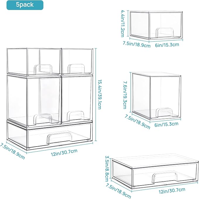 Vtopmart Clear Stackable Storage Drawers Set of 8, Plastic Organizer Bins | Multi-purpose Boxes for Baby Bottle Storage, Ideal for Kichen, Vanity, Bathroom, Undersink, Cabinet, Pantry Organization - Image 3