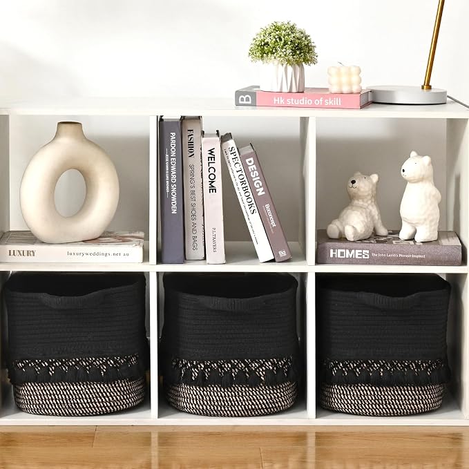 3 Pack Storage Basket for Shelves, Boho Cotton Rope Storage Bins with Heavy Tassel, Shelf Baskets Large Woven Baskets for Organizing, Cube Organizer Bins, Baby Laundry Basket for Clothes, Toys, Pets - Image 9