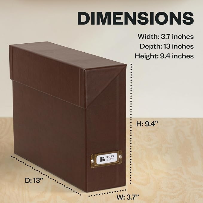 Bigso Lovisa Fiberboard Document Storage Box with 12 Folded Files for A4 and Letter Size Papers - Durable File Organizer Box with Lid and Label Holder - W3.7 x D13 x H9.4 (inches) - Recycled Leather - Image 6
