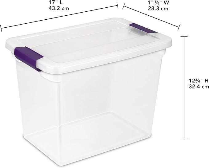 Sterilite Large Clip Box, Stackable Small Storage Bin with Latching Lid, Plastic Container to Organize Paper, Office, Clear Base and Lid (Pack of 6) | Clear Plastic Organizers with Color Accent Latches for Closet, Bedroom, Shelving Units, Dorm Room and... - Image 2