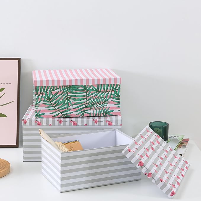 Soul & Lane - Tropical Decorative Storage Boxes with Lids, Set of 3 | Large Nesting Cardboard Keepsake Boxes for Memories, Photos and Gifts, Hawaiian Floral Containers for Home Decor - Image 4
