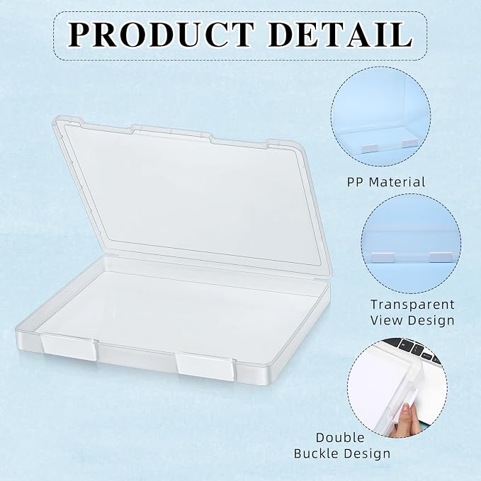 6 Pcs Clear Paper Storage Box,12.4 x 9.84 x 1.18 Inches,White | A4 Plastic File Box Document Paper Organizer Storage Board Game Project Cases Containers with Buckle for Craft, Magazine - Image 3