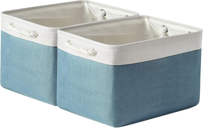 TcaFmac Organization and Storage Basket for Organizing - 16x12x12 inch Large 2 Pack Fabric Storage Cubes, Collapsible Storage Bins for Shelves Box Closet Cloth Home Toy Books Kids (White & Green) by TcaFmac