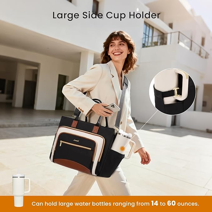 LOVEVOOK Work Tote Bags for Women,Laptop Teacher Bag With File Organizer | Large Cup Holder,Teacher Tote Bag,Nurse Bags,Multi-Pockets Professional Briefcase Business Purses Handbag - Image 3