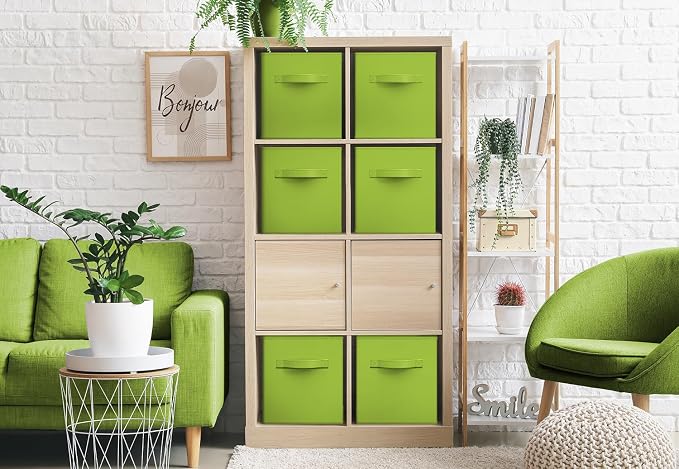 Sorbus Foldable Storage Cubes - 6 Fabric Baskets for Organizing Pantry, Closet, Shelf, Nursery, Playroom, Toy Box, Cubby - 11 Inch Dual Handle Collapsible Closet Organizers and Storage Bins (Green) - Image 4